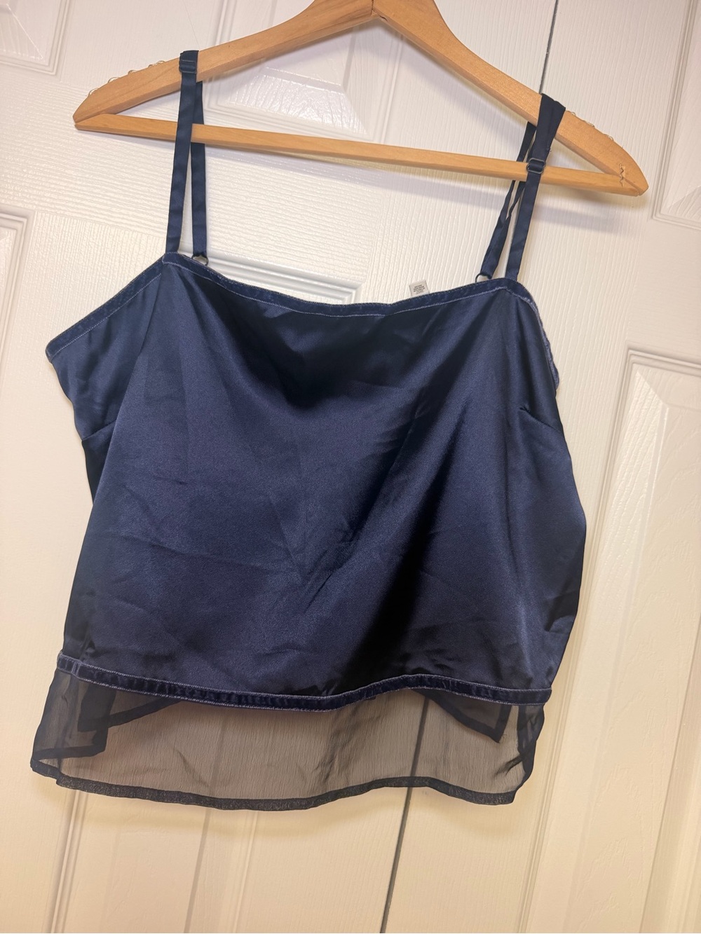 Vintage Victoria’s Secret Satin Mesh Hem Cami Y2K 90s Navy Lingerie Top M Date - Picture 7 of 12